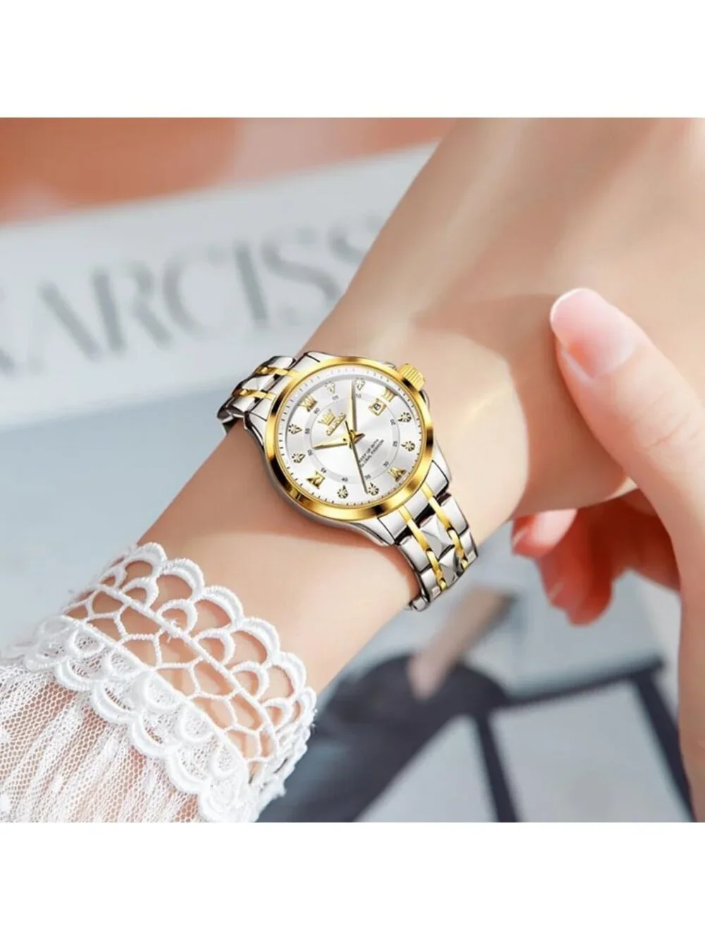 Women's Silver White Analog Stainless Steel Waterproof Luminous Luxury Watch